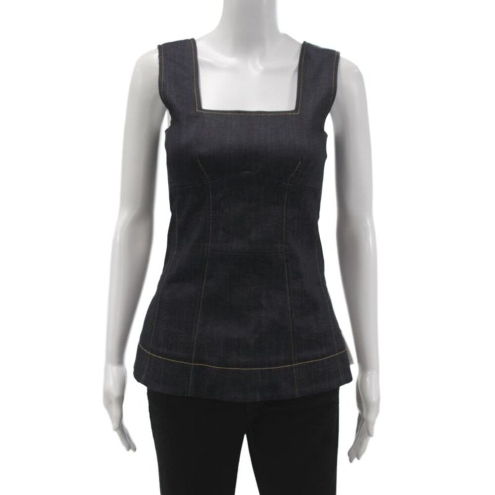 Derek Lam Women Camisole Denim Blue Square Neck Sleeveless Zip Size 2